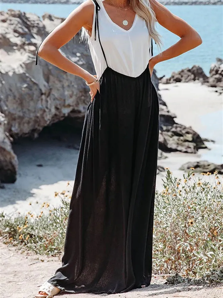 Casual Vintage Wide Leg Sling Jumpsuit