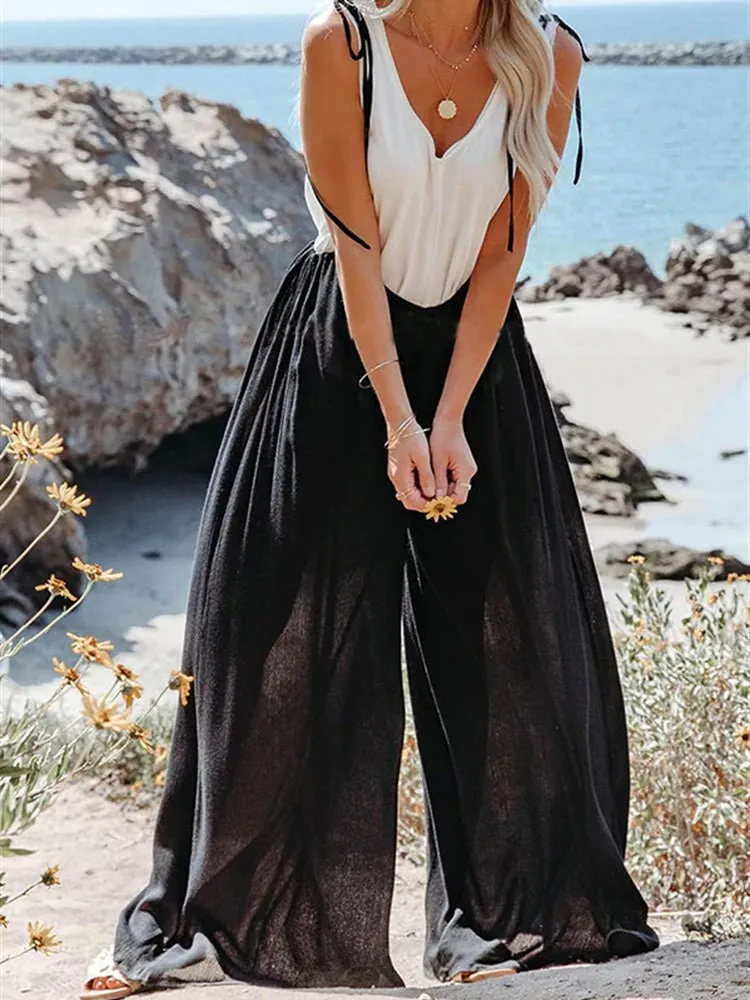 Casual Vintage Wide Leg Sling Jumpsuit