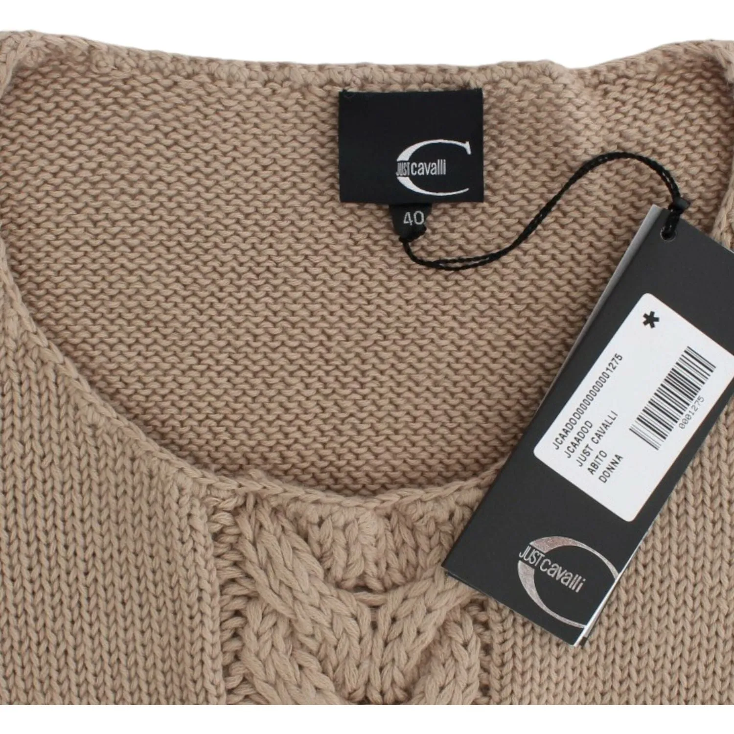 Cavalli Elegant Beige Knitted Crew Neck Sweater