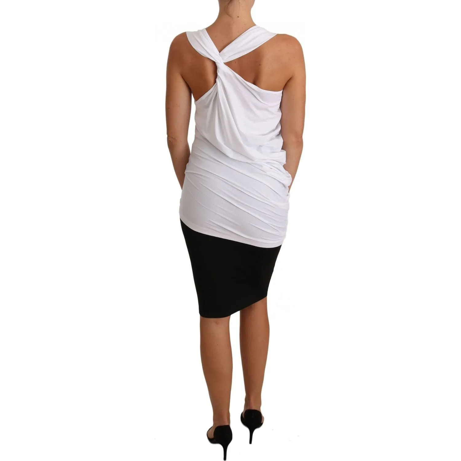 Cavalli Elegant White Tie Back Tank Top Tee