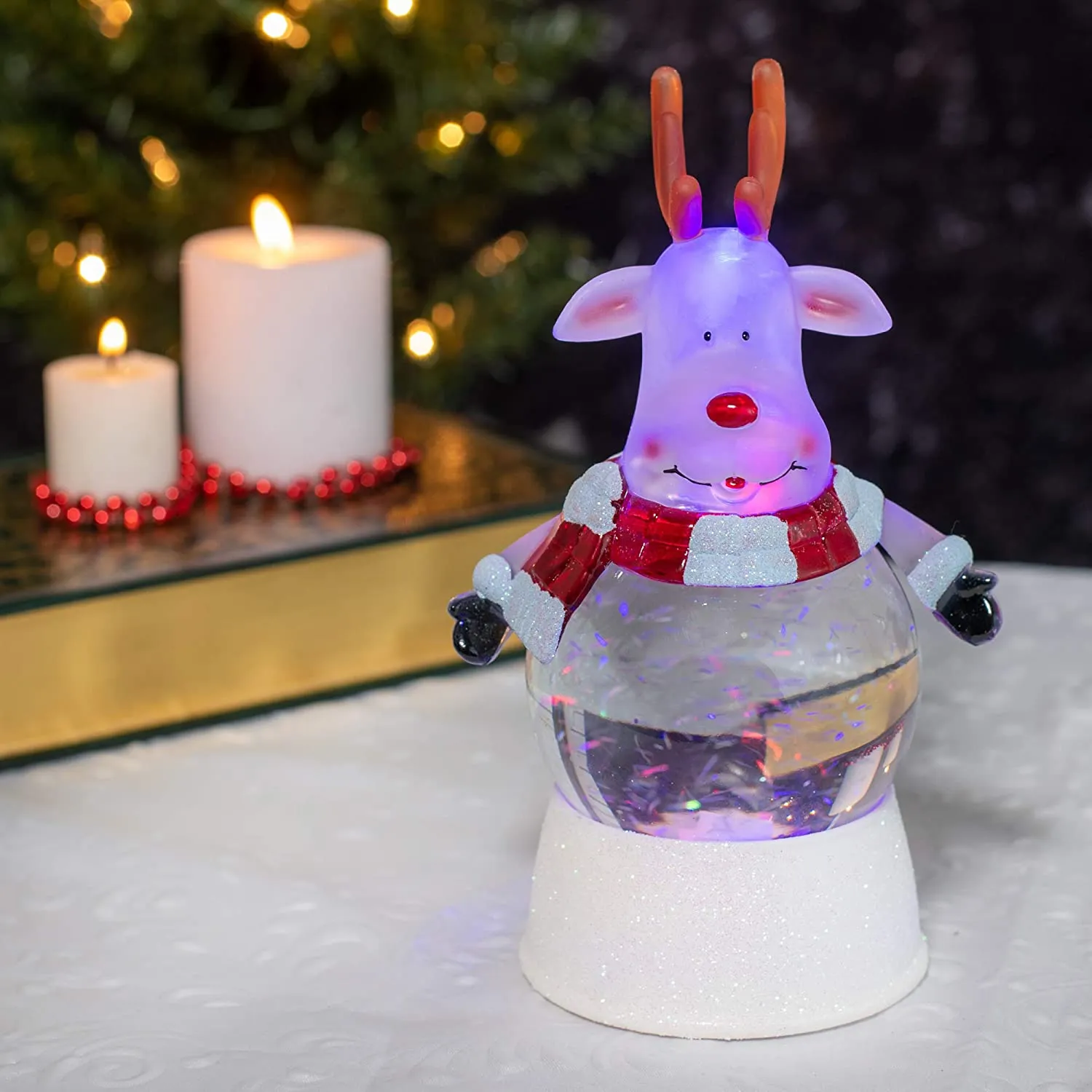 Christmas Reindeer Figurine 100MM Glitter Snow Globe Decoration