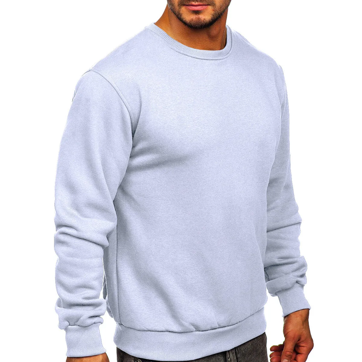 Cloudstyle Men Sweatshirt Solid Color Round Neck Long Sleeve Casual Autumn Winter Top