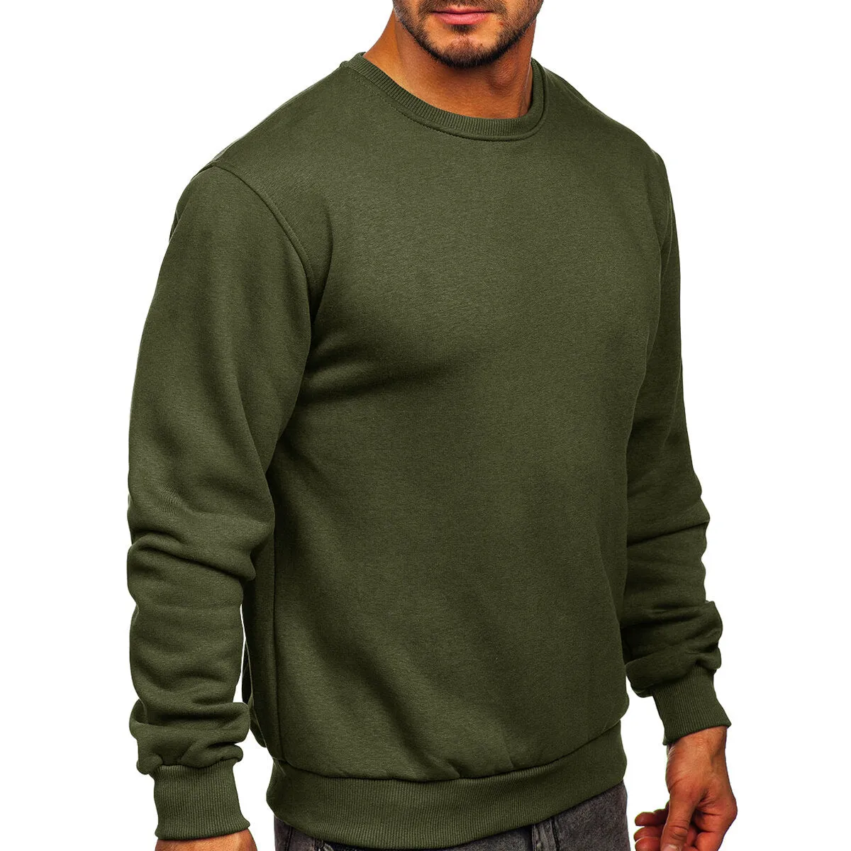 Cloudstyle Men Sweatshirt Solid Color Round Neck Long Sleeve Casual Autumn Winter Top