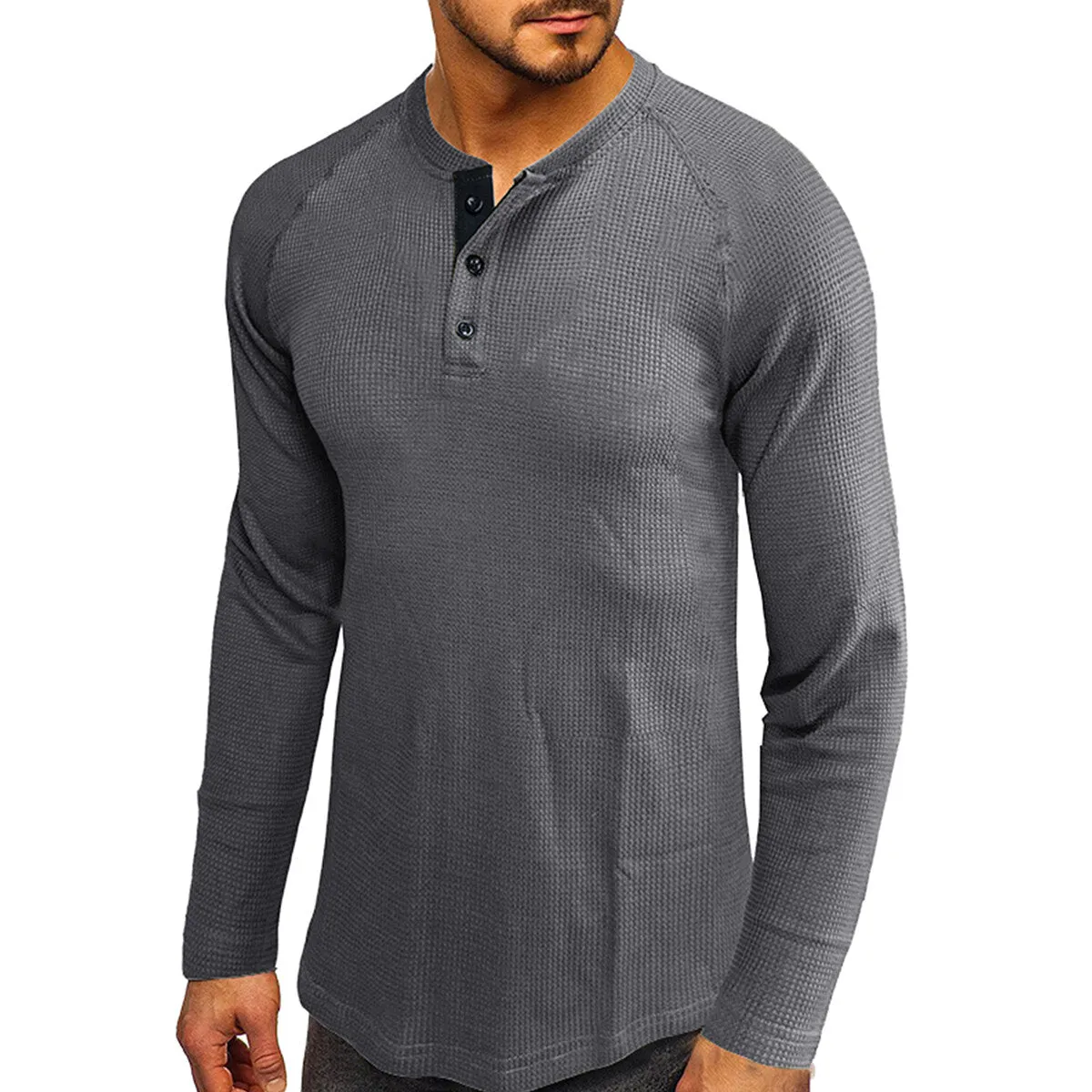 Cloudstyle Mens Round Neck Long Sleeve T-shirt Solid Color Comfortable Casual Autumn Top