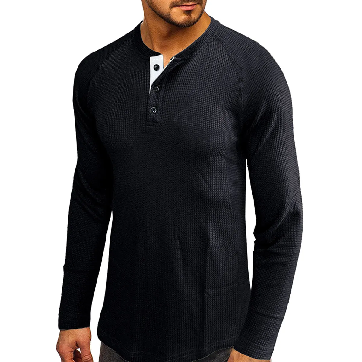 Cloudstyle Mens Round Neck Long Sleeve T-shirt Solid Color Comfortable Casual Autumn Top