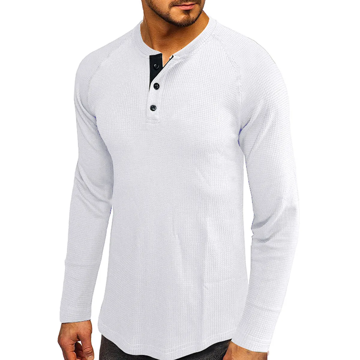 Cloudstyle Mens Round Neck Long Sleeve T-shirt Solid Color Comfortable Casual Autumn Top