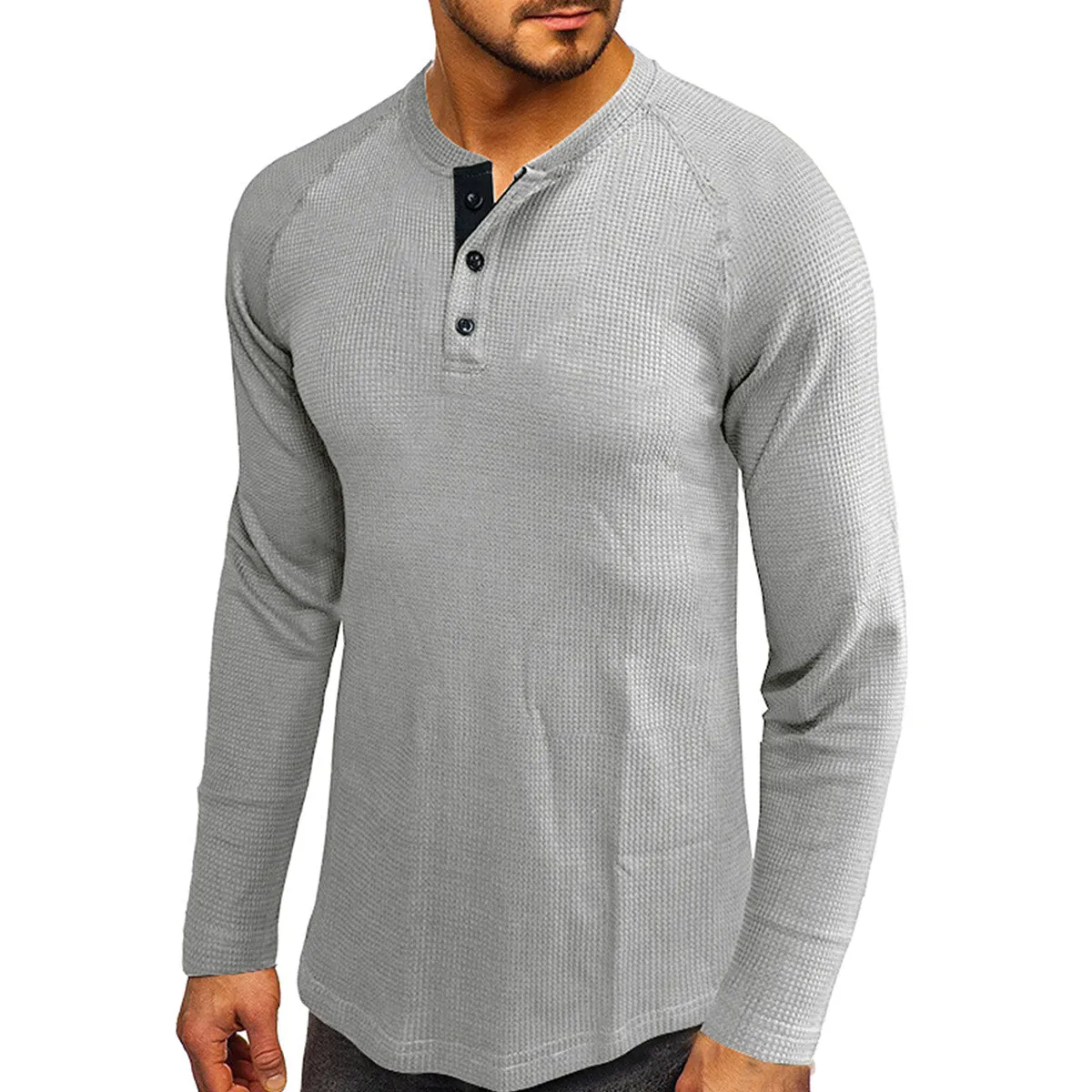 Cloudstyle Mens Round Neck Long Sleeve T-shirt Solid Color Comfortable Casual Autumn Top