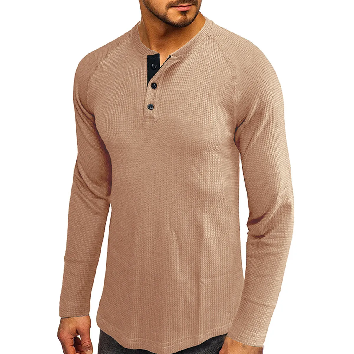 Cloudstyle Mens Round Neck Long Sleeve T-shirt Solid Color Comfortable Casual Autumn Top