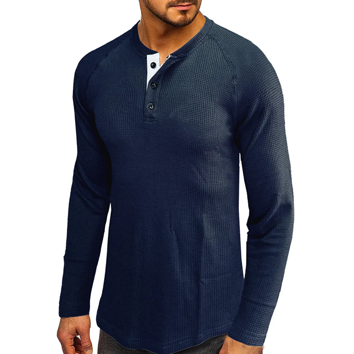 Cloudstyle Mens Round Neck Long Sleeve T-shirt Solid Color Comfortable Casual Autumn Top