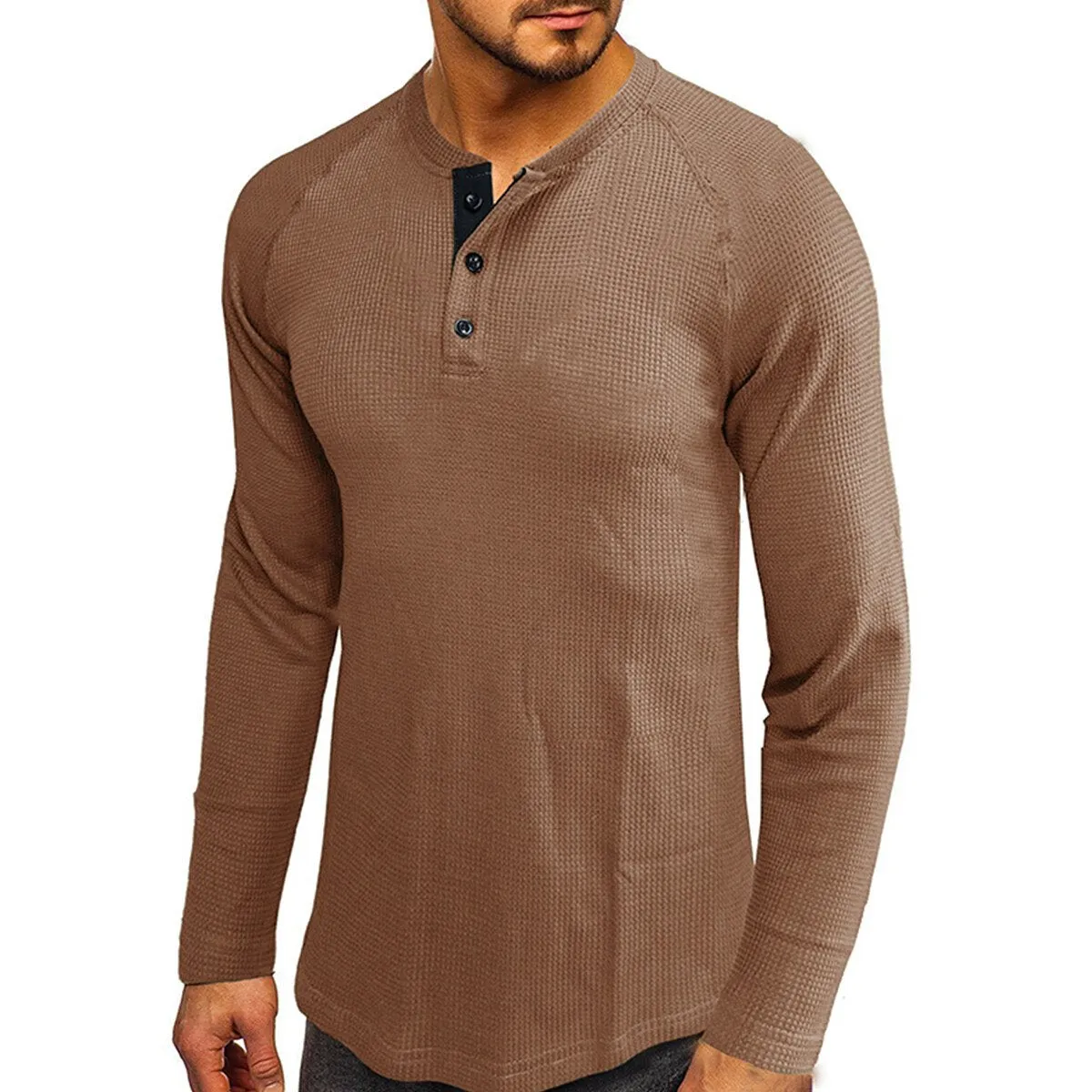 Cloudstyle Mens Round Neck Long Sleeve T-shirt Solid Color Comfortable Casual Autumn Top