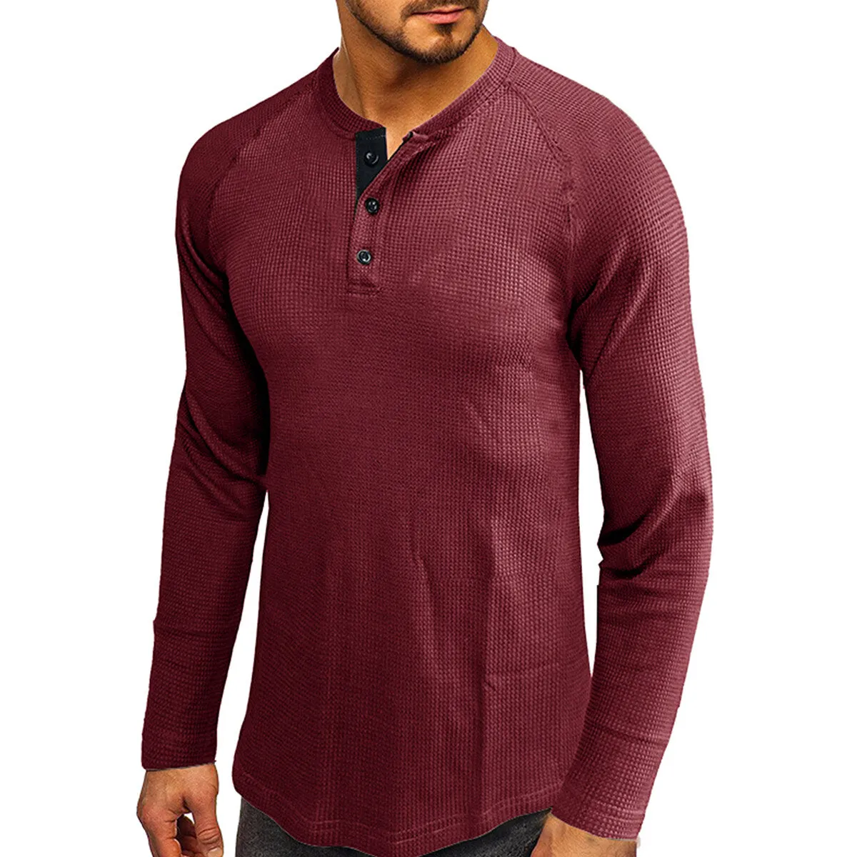 Cloudstyle Mens Round Neck Long Sleeve T-shirt Solid Color Comfortable Casual Autumn Top