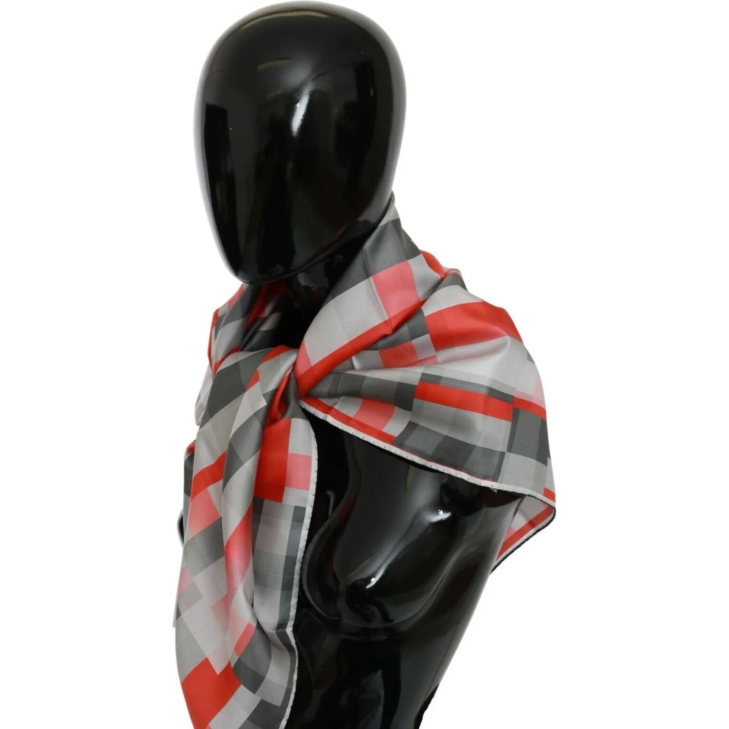 Costume National Elegant Silk Checkered Scarf in Gray and Red