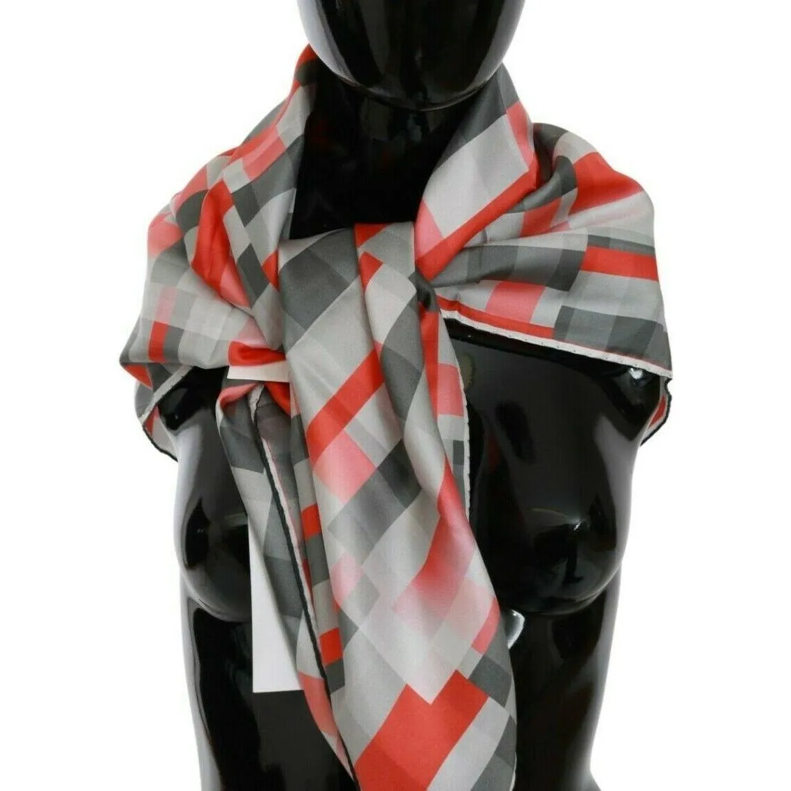 Costume National Elegant Silk Checkered Scarf in Gray and Red