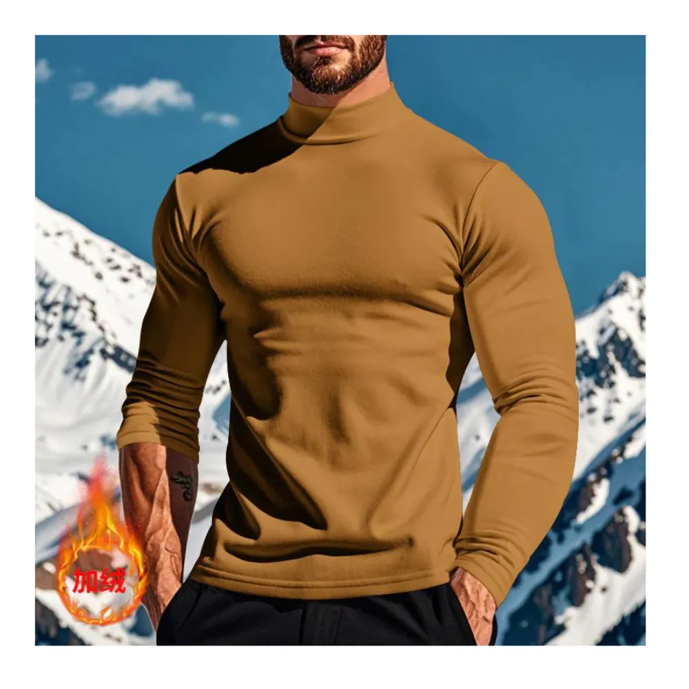 COTTON SOLID COLOR LONG SLEEVE T-SHIRT KNITTED BOTTOM SHIRT SLIMMING HALF HIGH NECK TOP