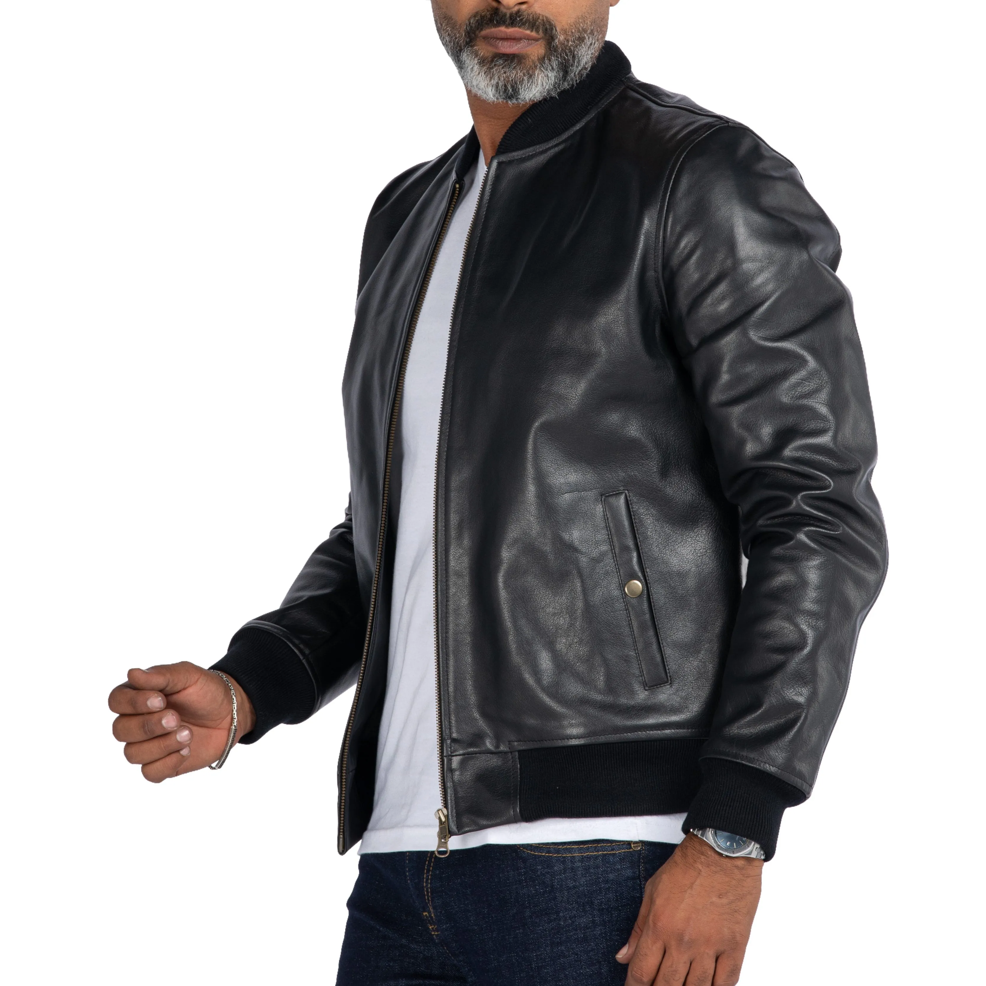 COW LEATHER BOMBER JACKET