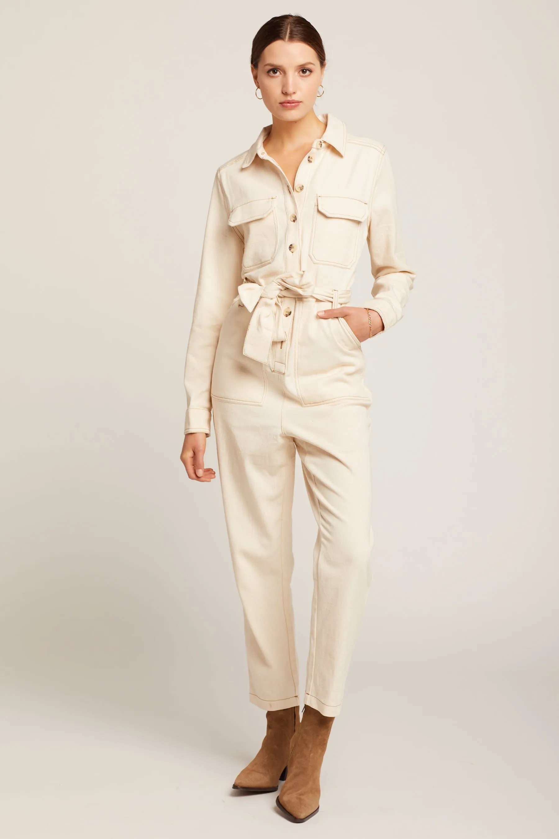 Cream Utility Jumpsuit