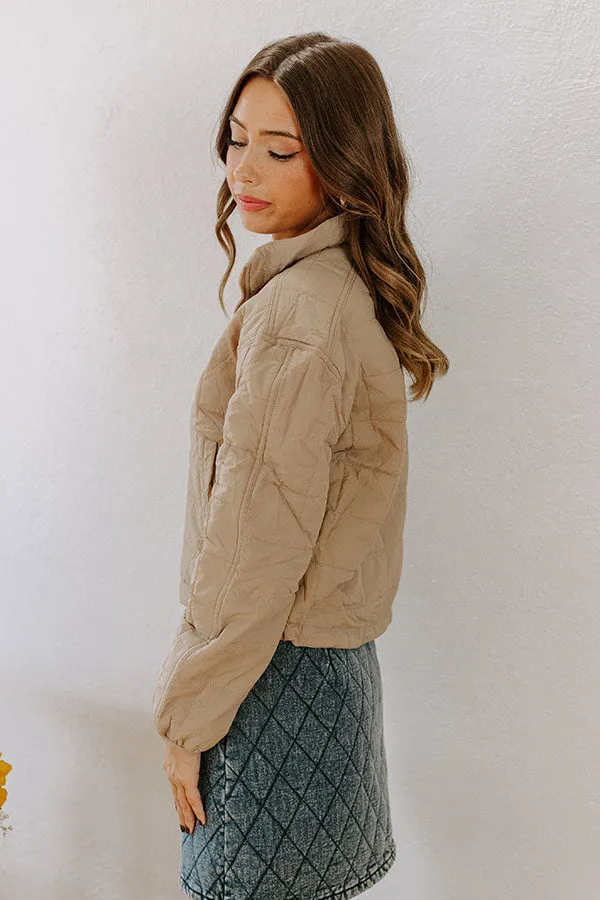 Crisp Leaves Puffer Jacket in Warm Taupe