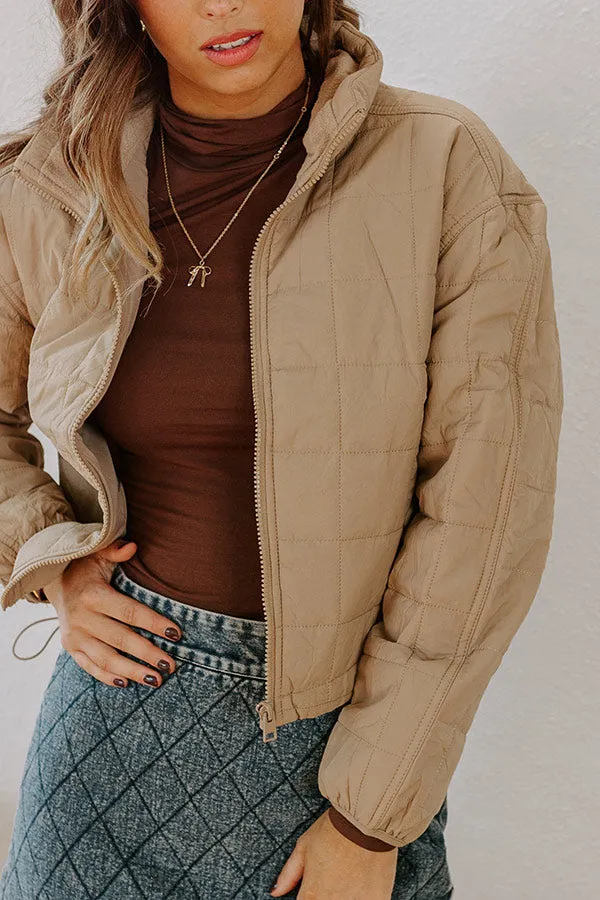 Crisp Leaves Puffer Jacket in Warm Taupe