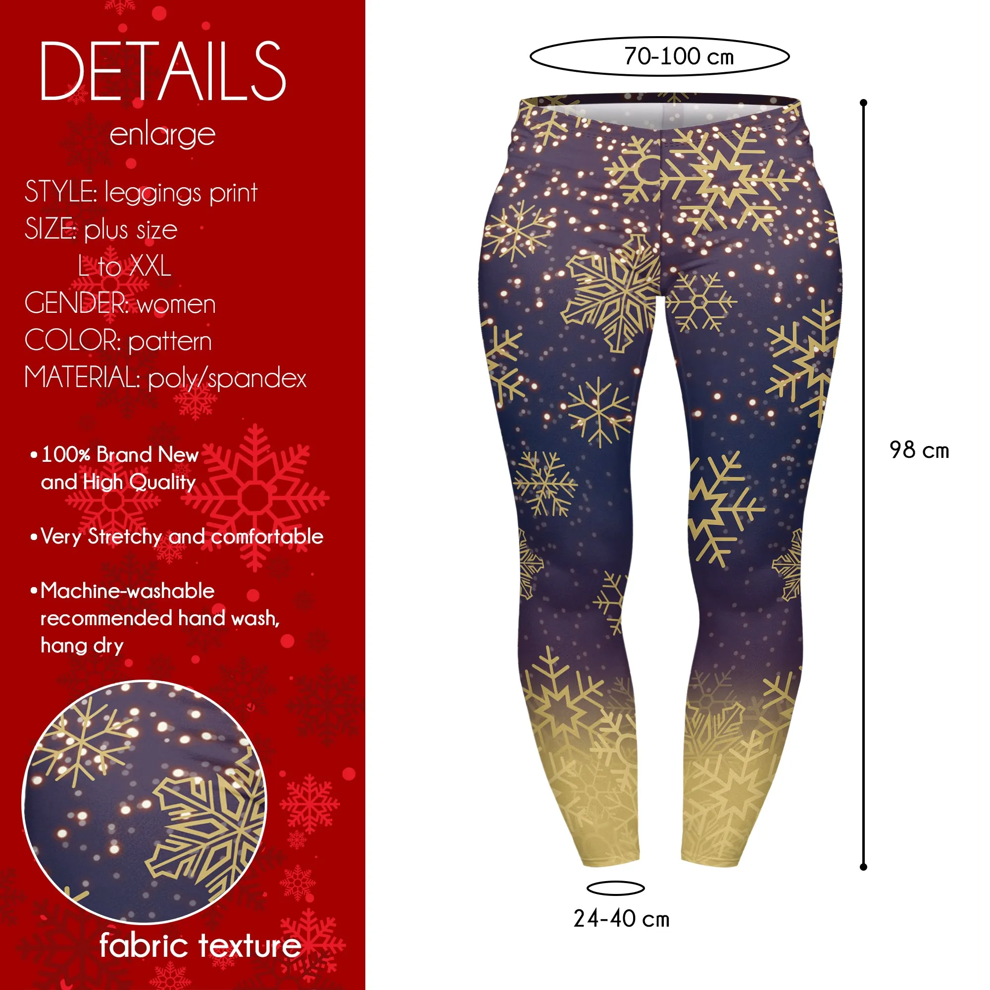 Curve Leggings (14-18 UK Size) - Golden Snowflakers