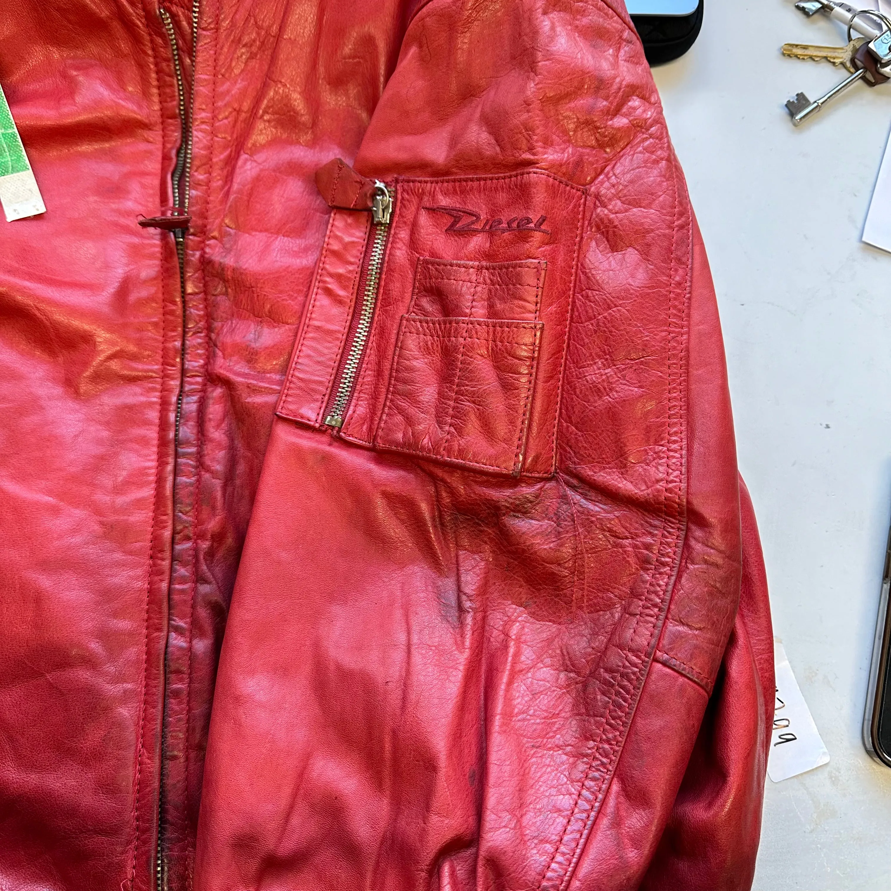 diesel red leather bomber jacket