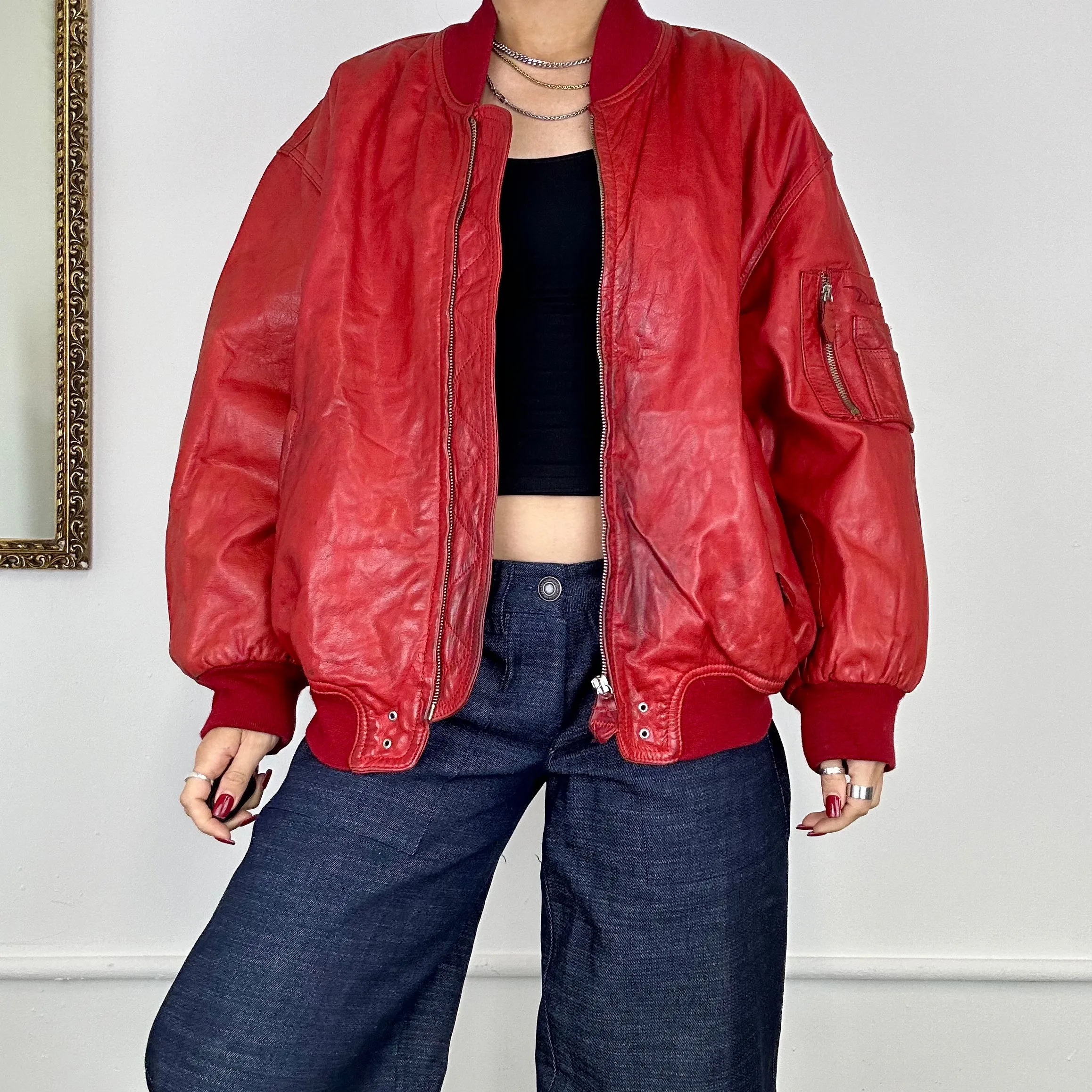 diesel red leather bomber jacket