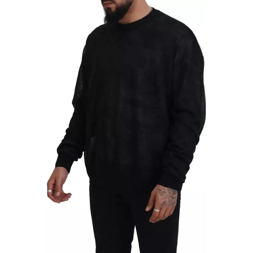 Dolce & Gabbana Black Polyester Crewneck Pullover Sweater