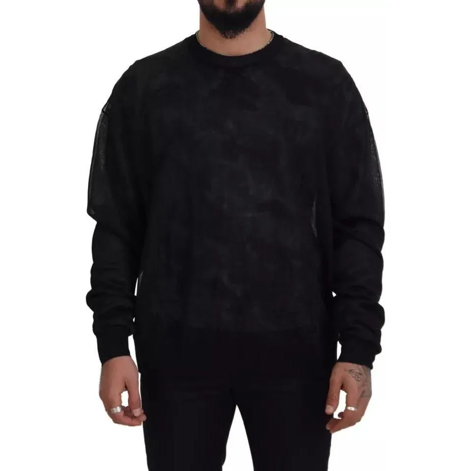 Dolce & Gabbana Black Polyester Crewneck Pullover Sweater