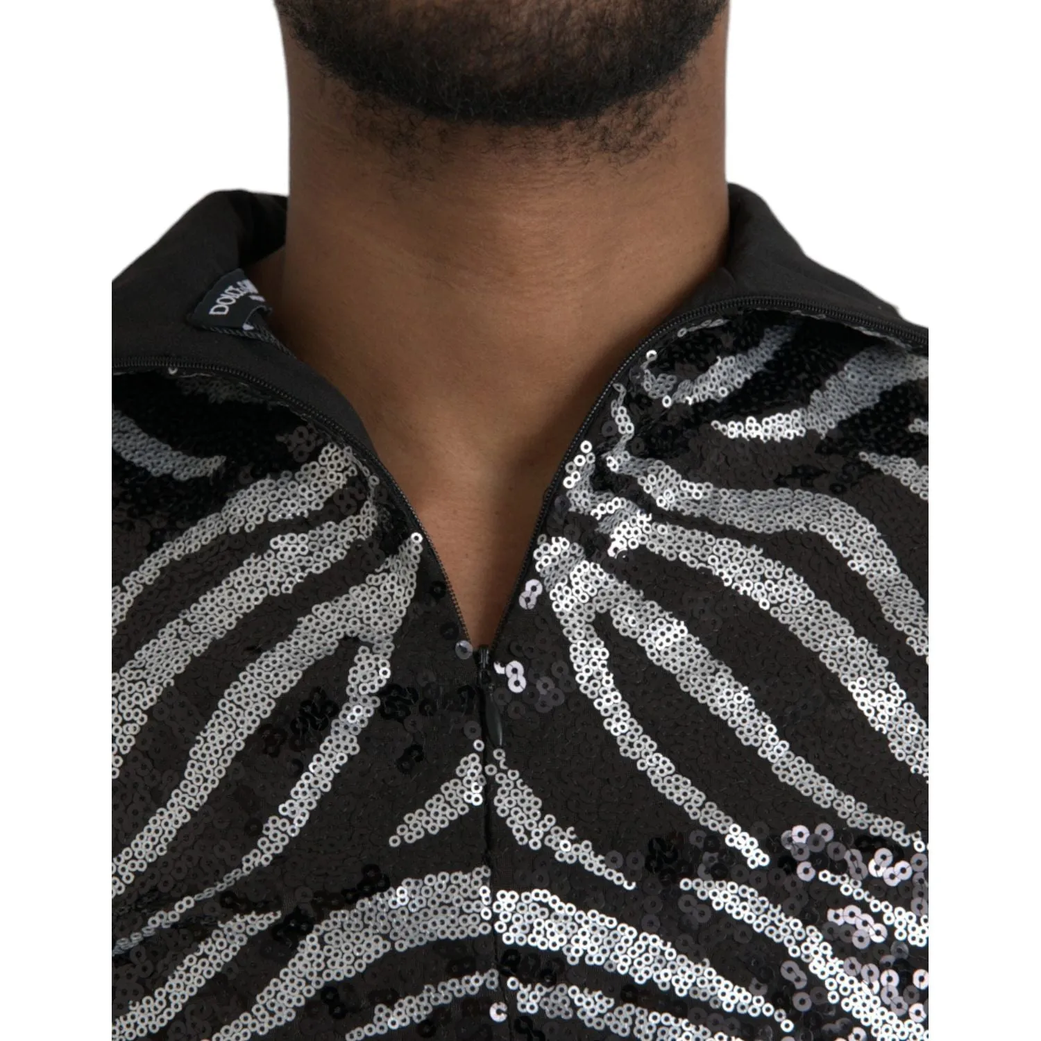 Dolce & Gabbana Black Silver Sequined Polyester Sweater