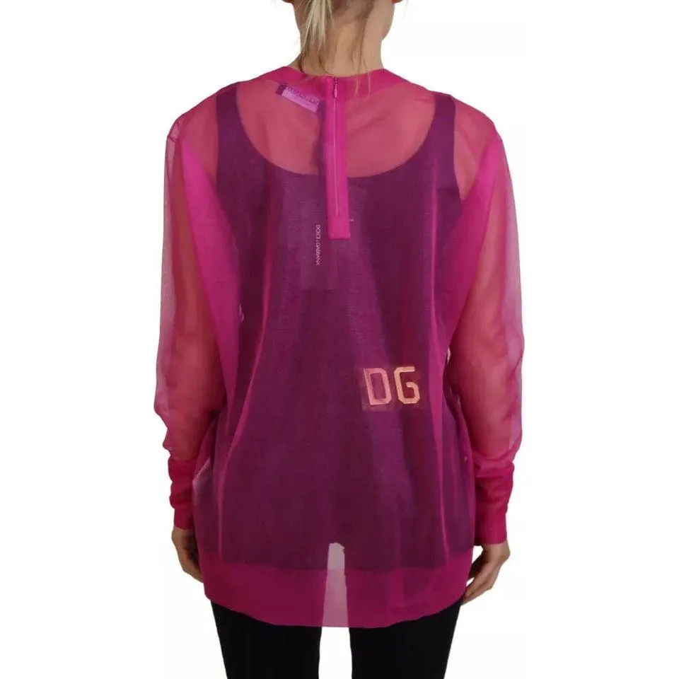 Dolce & Gabbana Fuchsia Polyester Crewneck Pullover Sweater