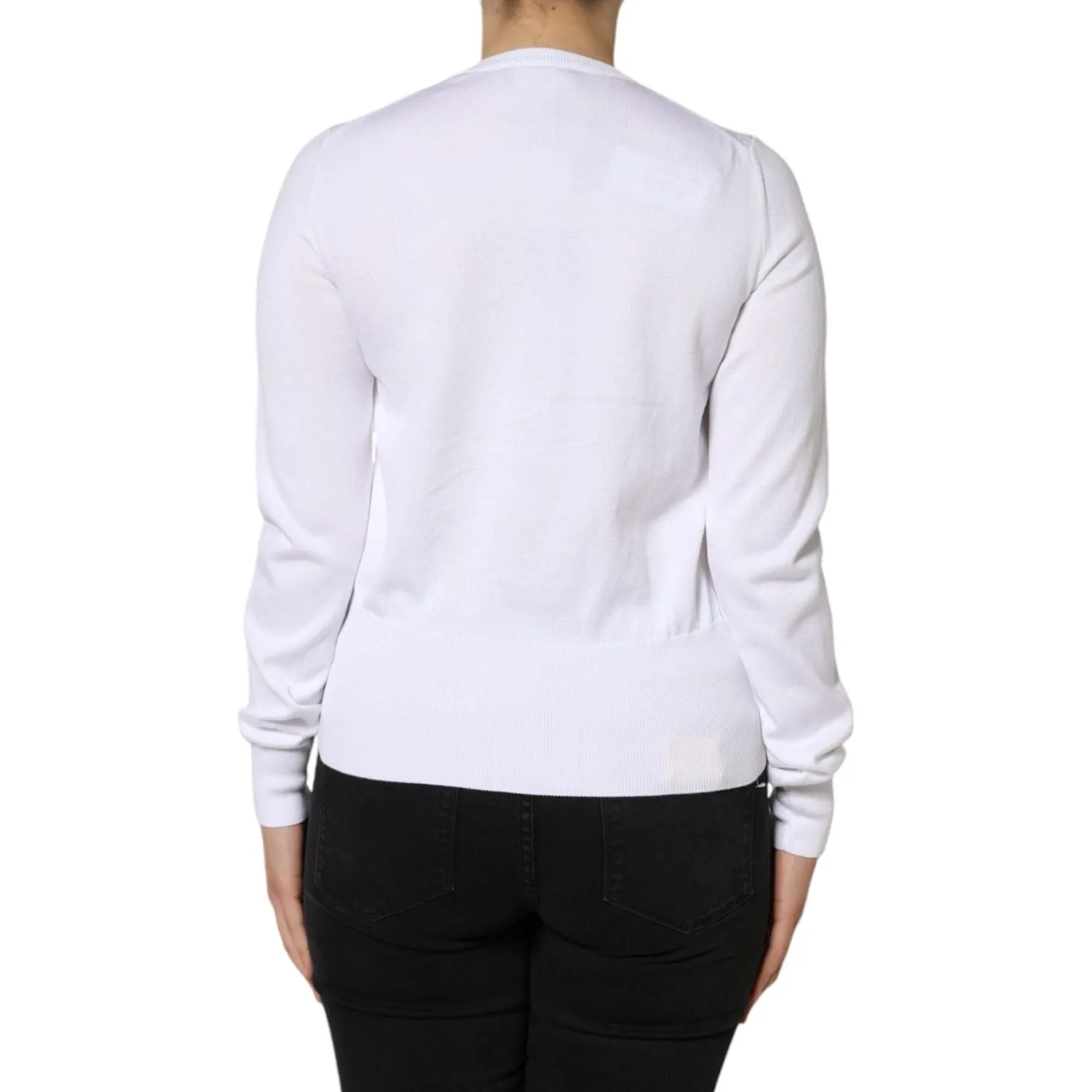 Dolce & Gabbana White Lace Cut Out Long Sleeves Pullover Sweater