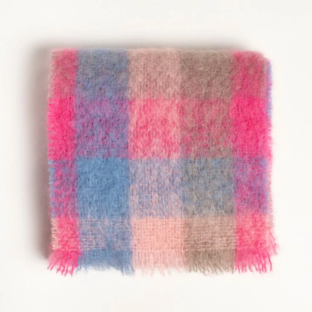 Donegal Design Mohair Hat and Scarf Set - Pink and Blue