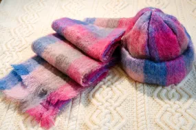 Donegal Design Mohair Hat and Scarf Set - Pink and Blue