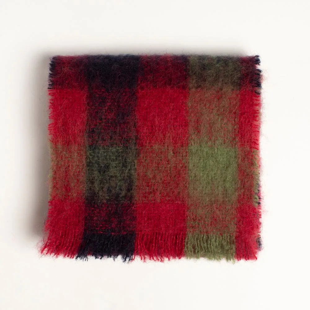 Donegal Design Mohair Hat and Scarf Set - Red, Black, and Green