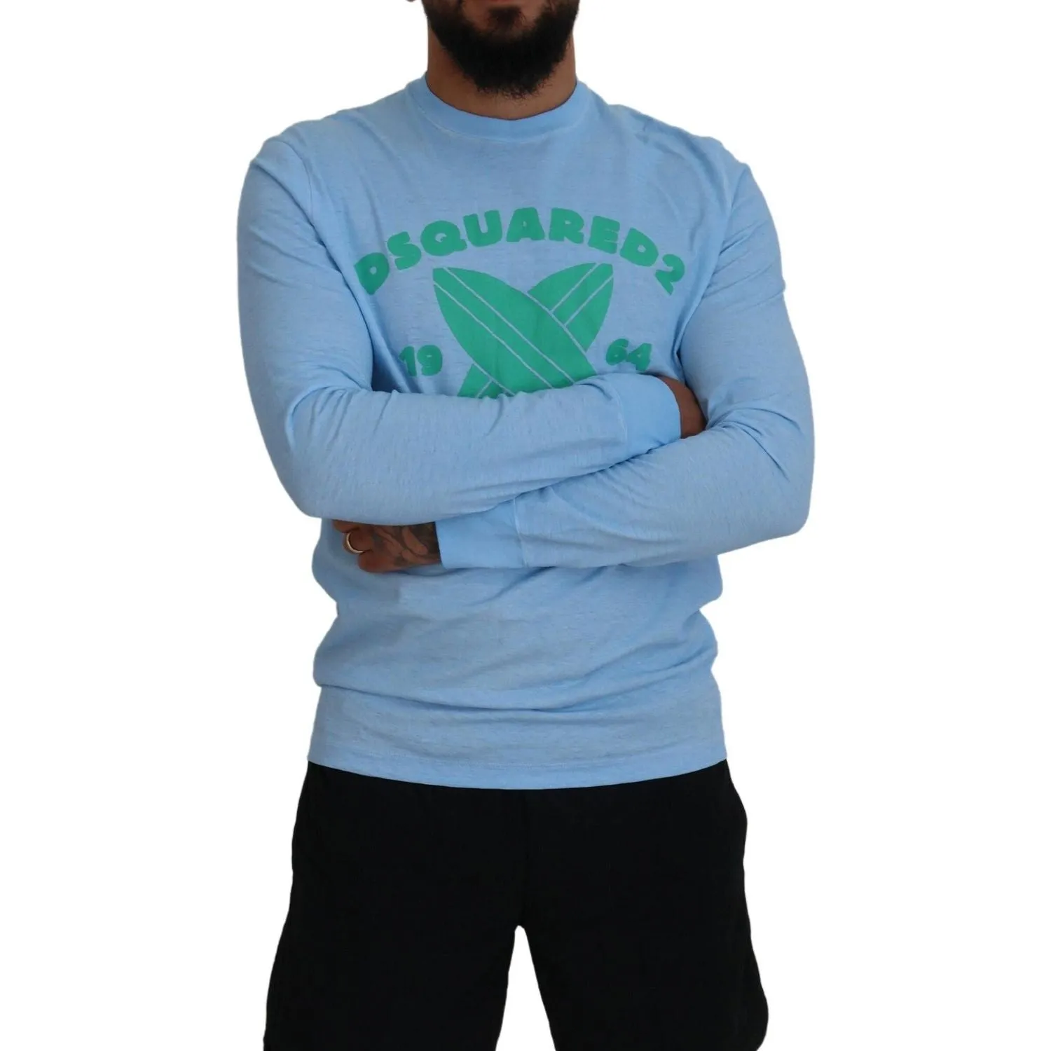 Dsquared² Light Blue Printed Long Sleeves Men Sweater