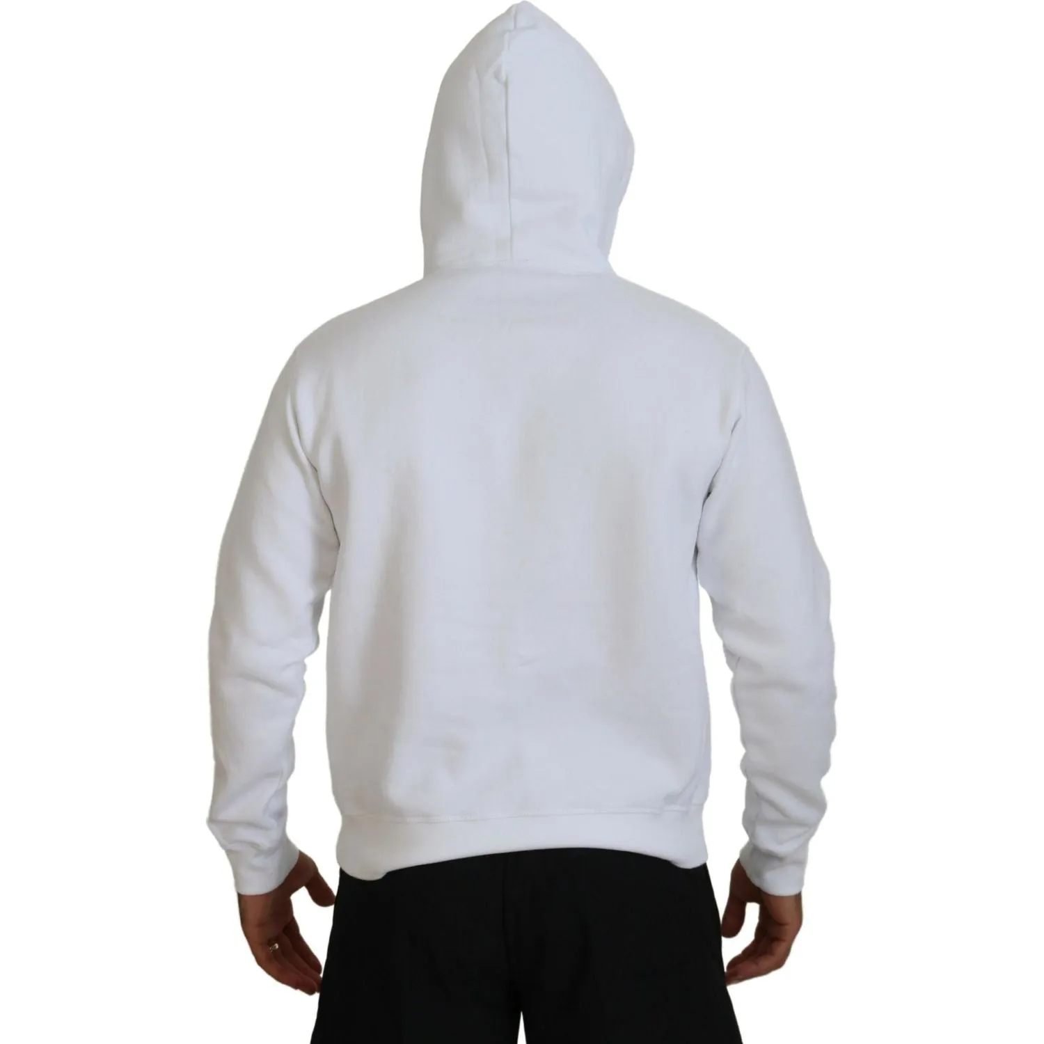 Dsquared² White Cotton Hooded Printed Men Pullover Sweater