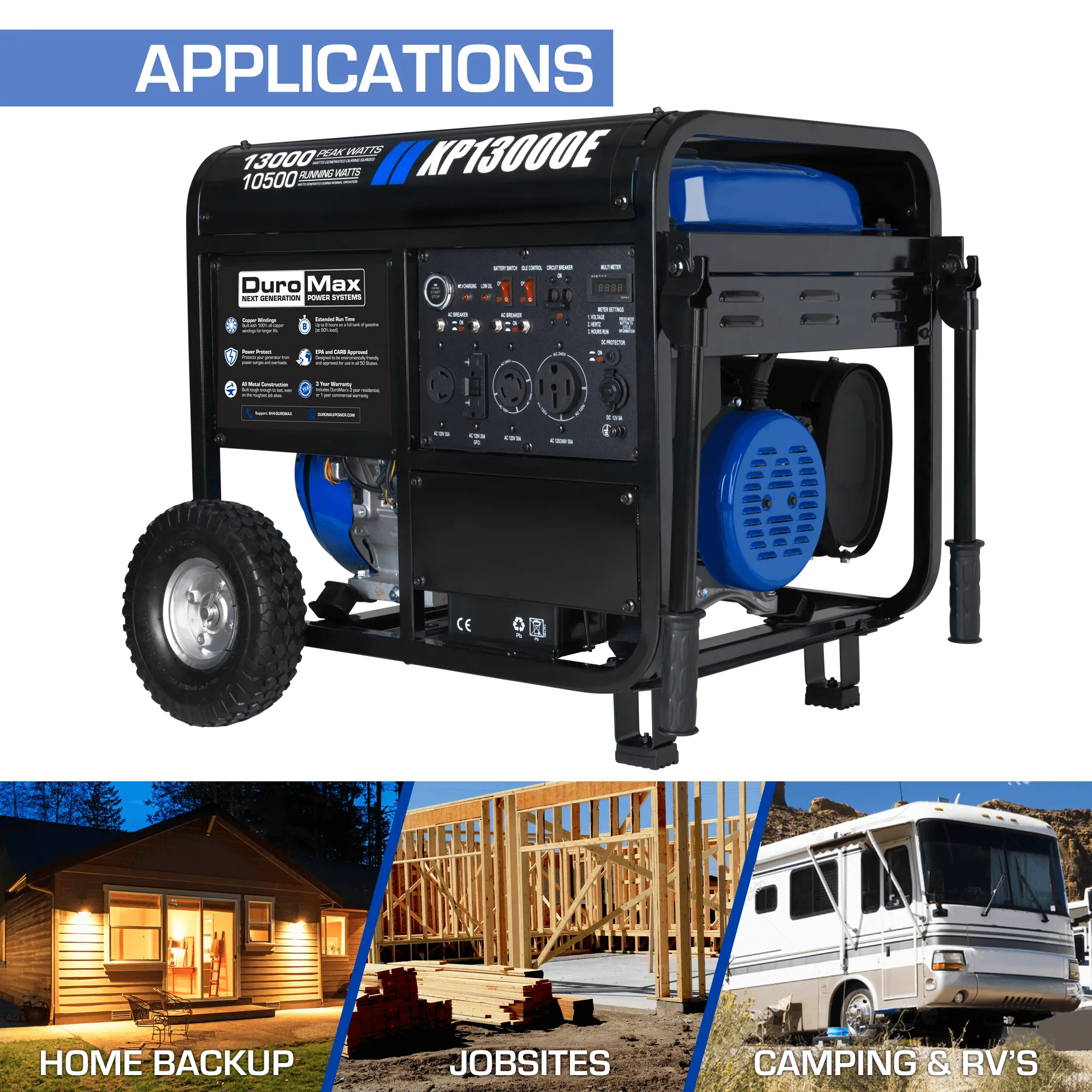 DuroMax XP13000E 13,000 Watt Portable Gas Powered Generator