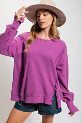 Easel Ribbed Knit Pullover Top in Lilac Rose