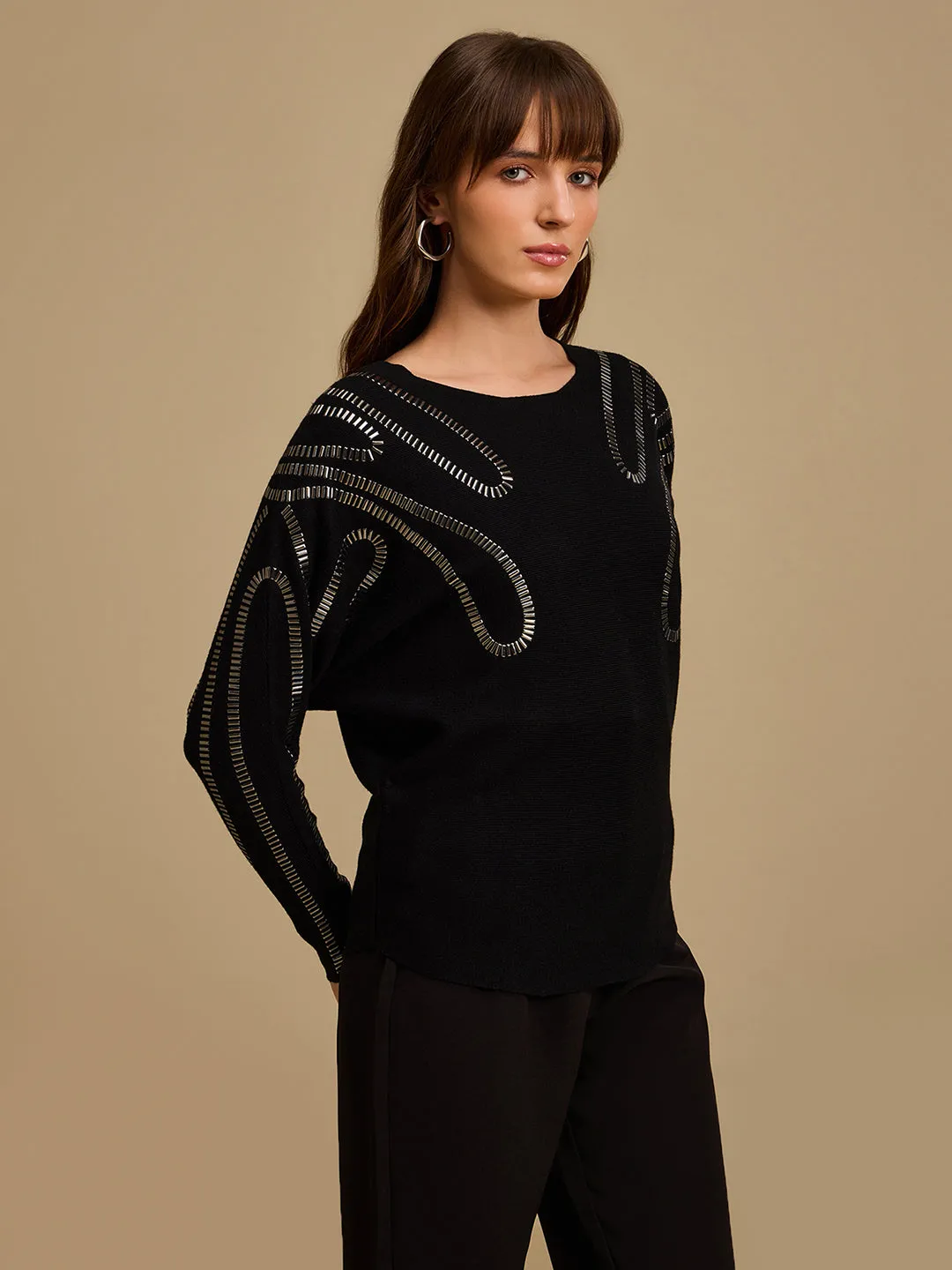 Embellished Batwing Pullover