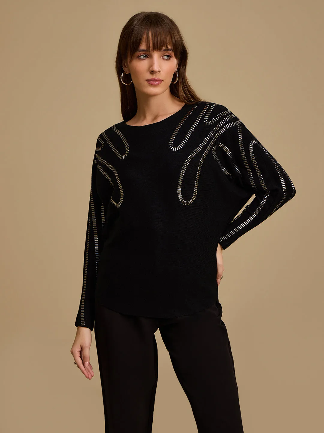 Embellished Batwing Pullover