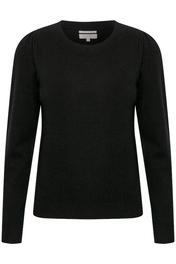 Evina Black Puff Shoulder Cashmere Sweater