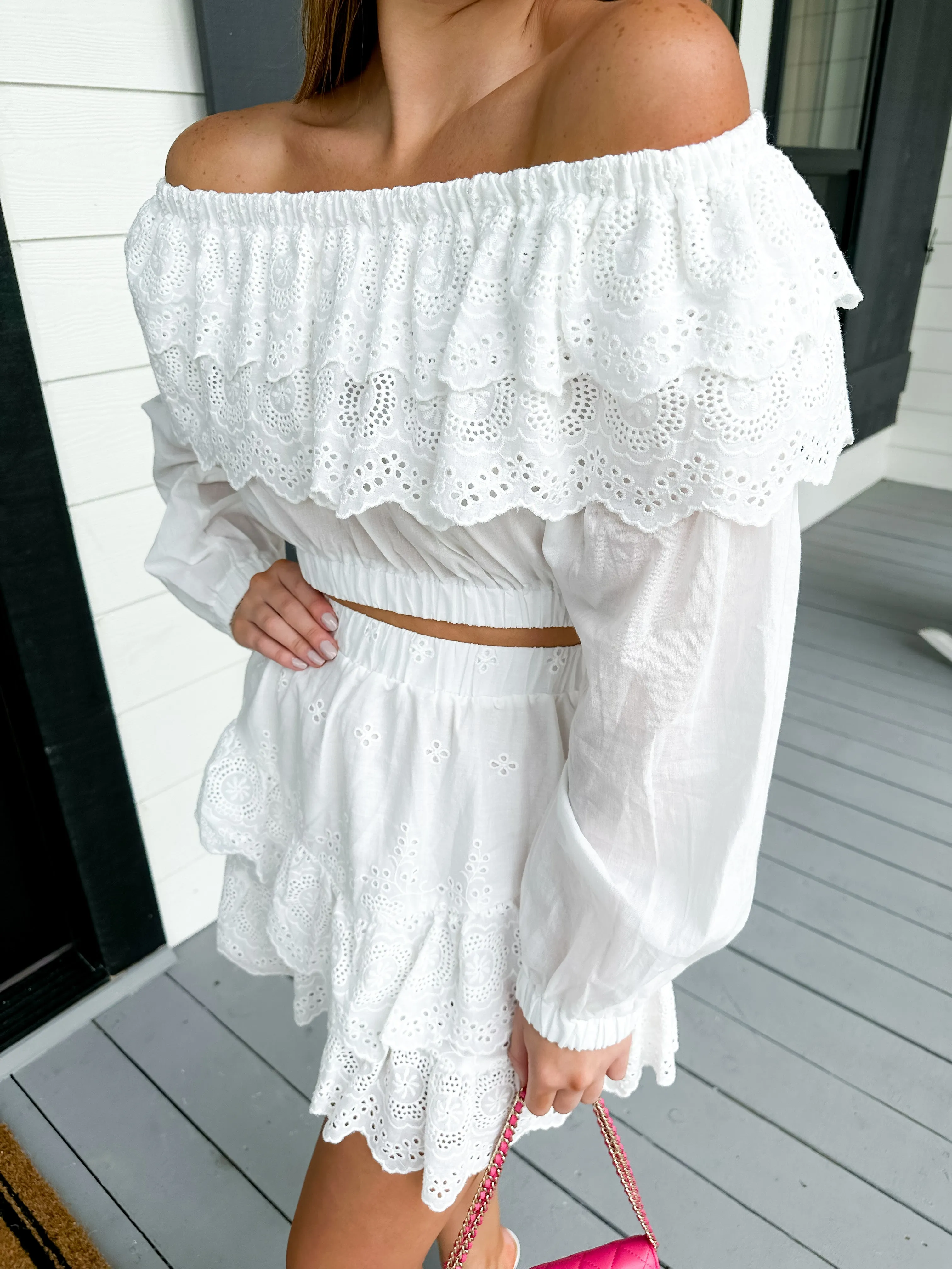 Eyelet Dream Set in White