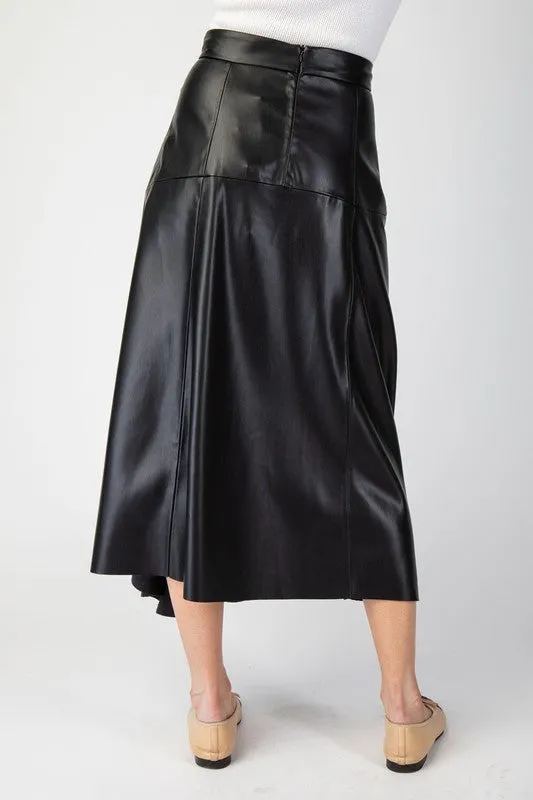 Faux Leather Midi Skirt - Black