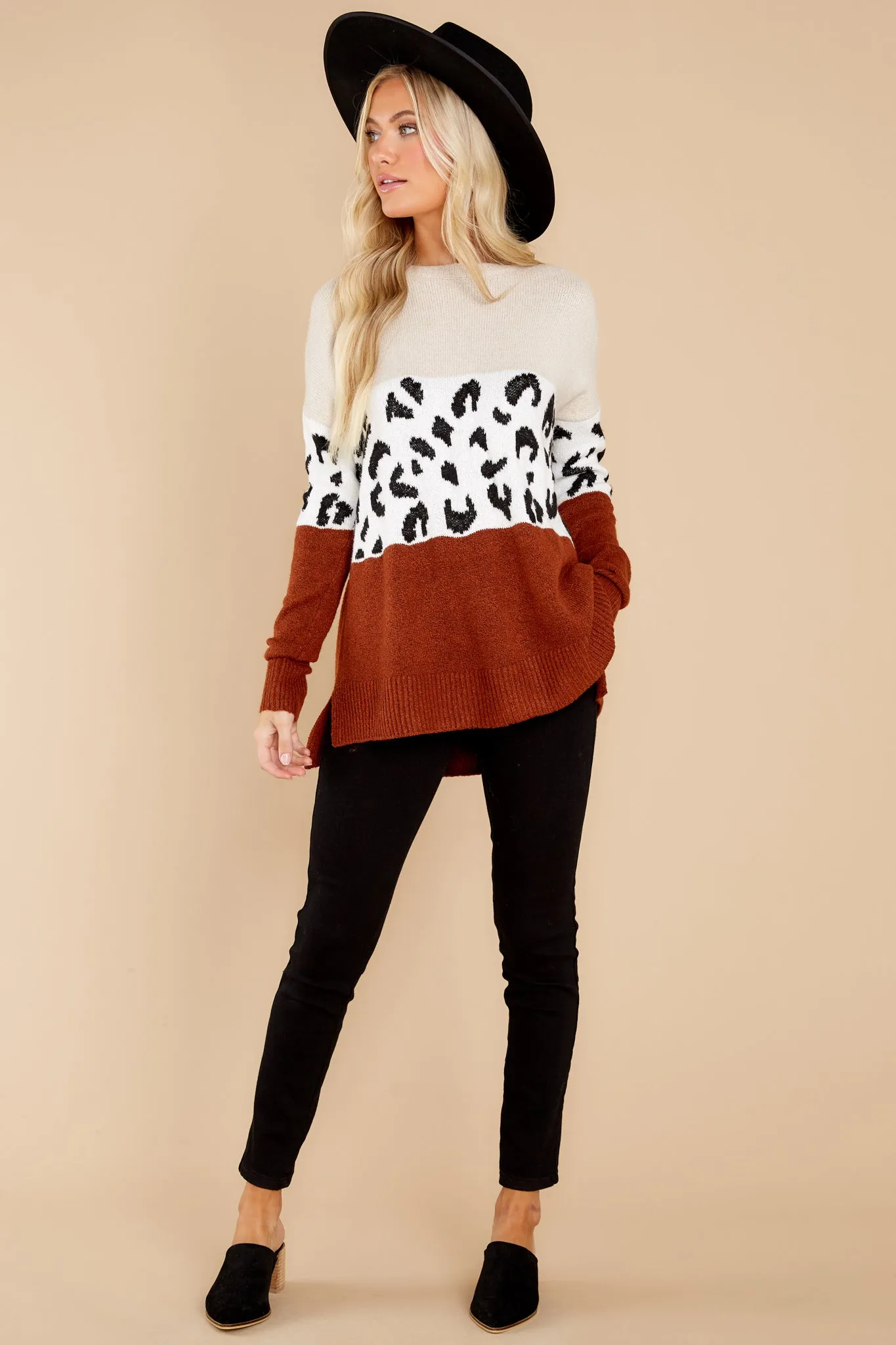 Feelin' Edgy Oatmeal Leopard Print Sweater