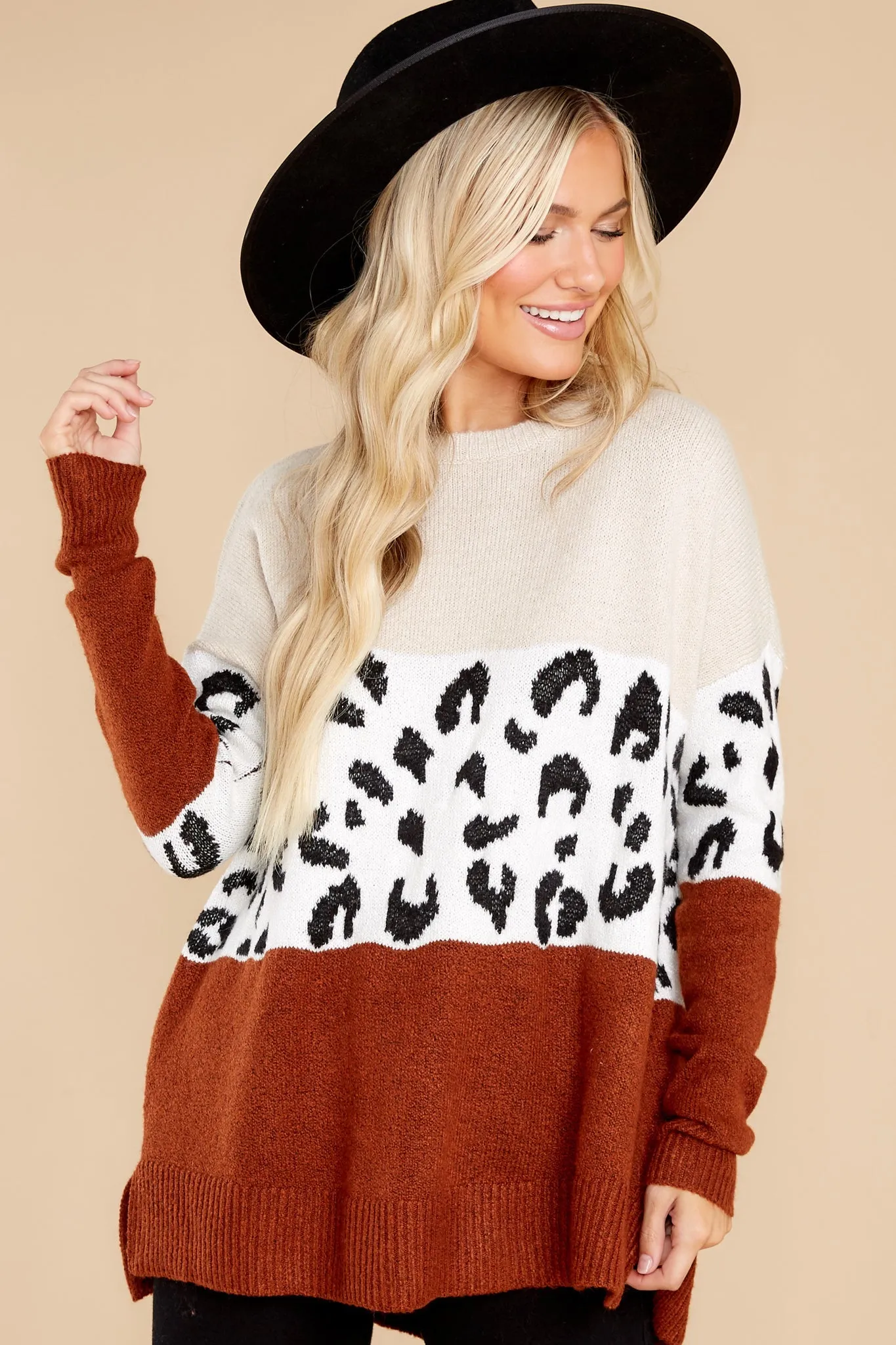 Feelin' Edgy Oatmeal Leopard Print Sweater