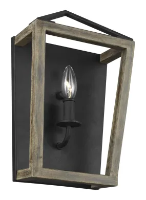 Gannet Bath Sconce in Weathered Oak Wood/Antique Forged Iron