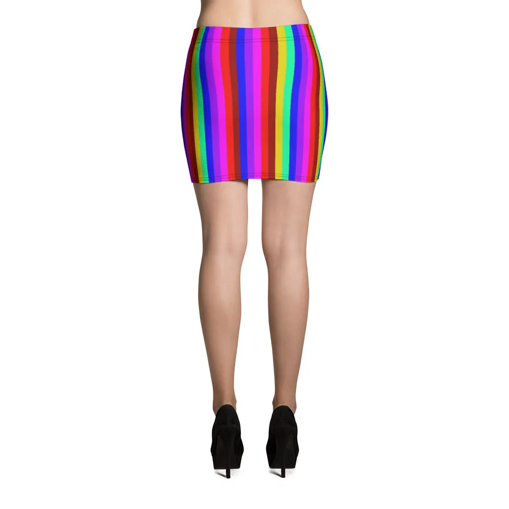 Gay Pride Rainbow Stripe Skirt, Vertical Striped Colorful Women's Mini Skirt-Made in USA/EU