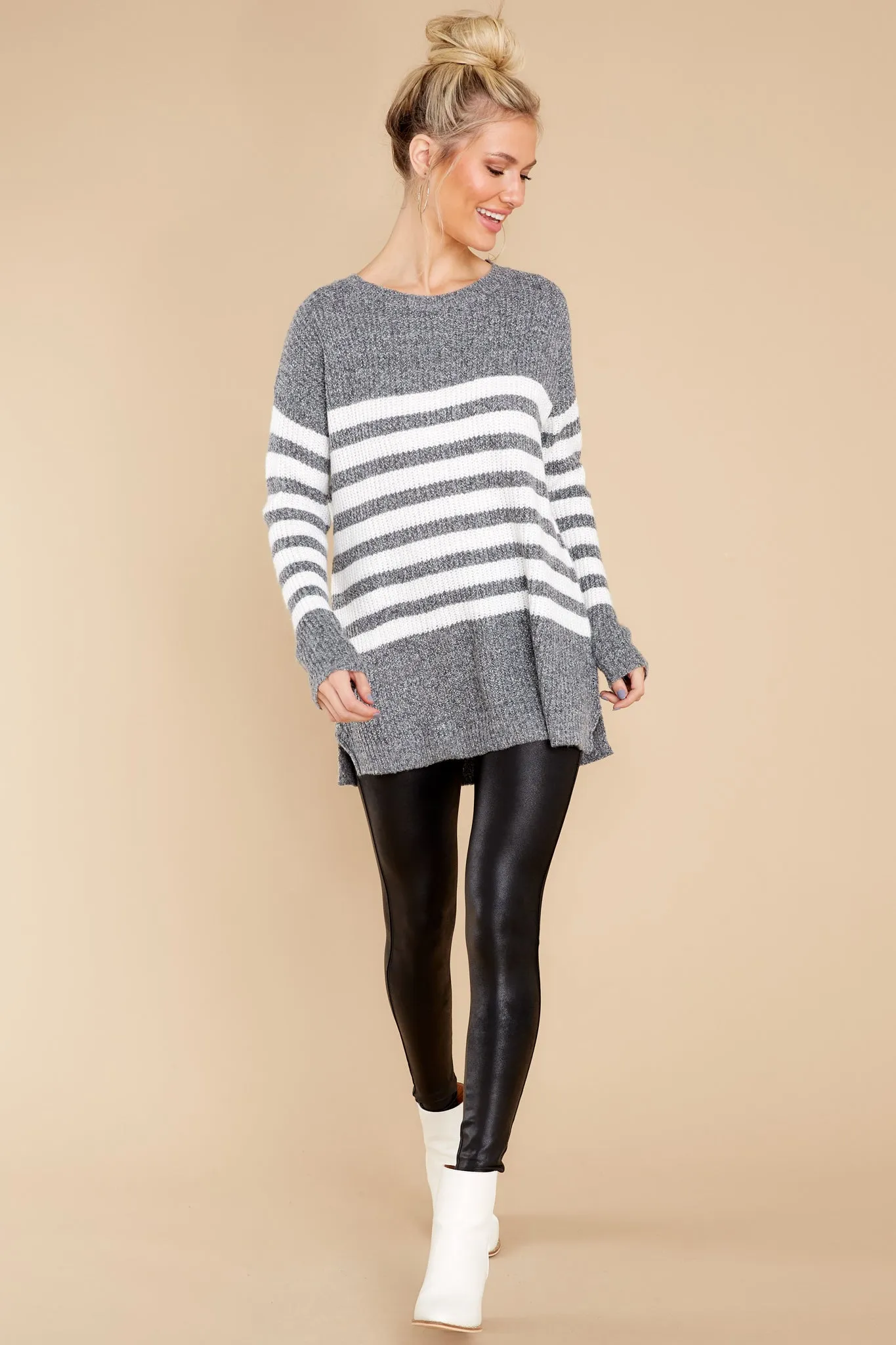 Getting Cozy Grey Stripe Sweater