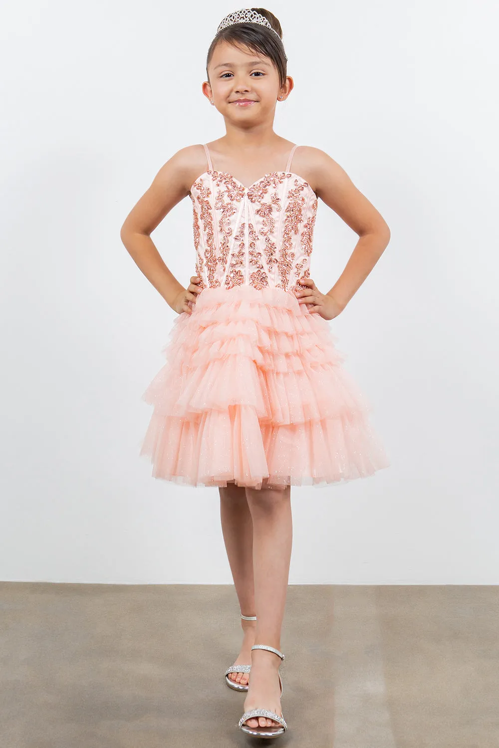 Glitter Corset A-Line Girl Party Dress by Cinderella Couture USA AS5133