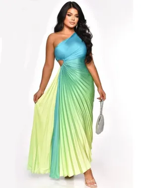 Gradient One Shoulder Evening Dress