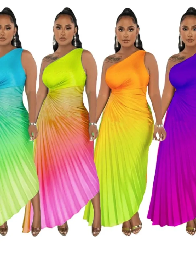 Gradient One Shoulder Evening Dress